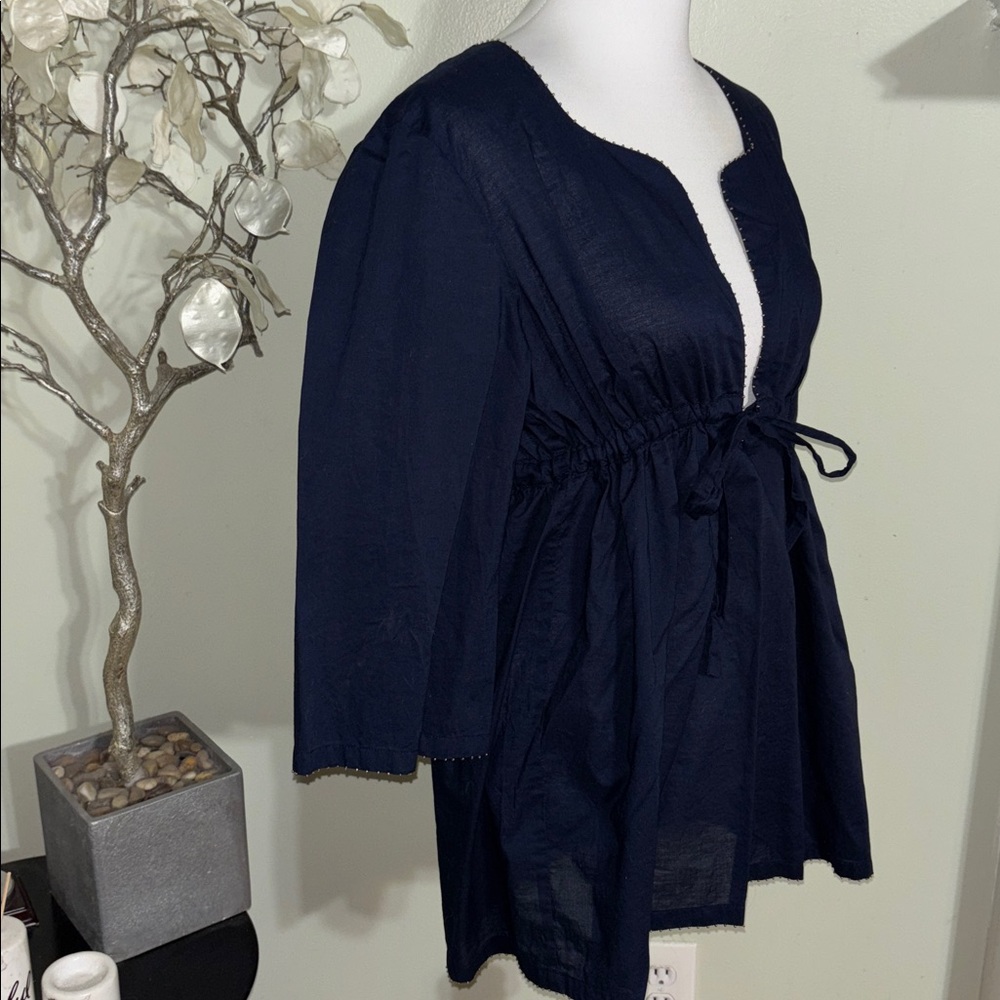 J. Crew Midnight Blue Gathered Blouse - Picture 3 of 6